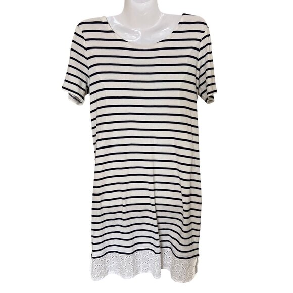 ]Tommy Hilfiger Dress M  Striped Short Sleeve Lace Hem - Picture 1 of 11